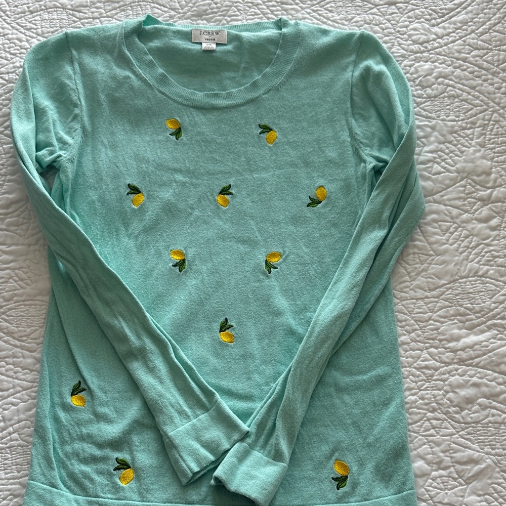 J. Crew Aqua Lemon Long Sleeve Teddy